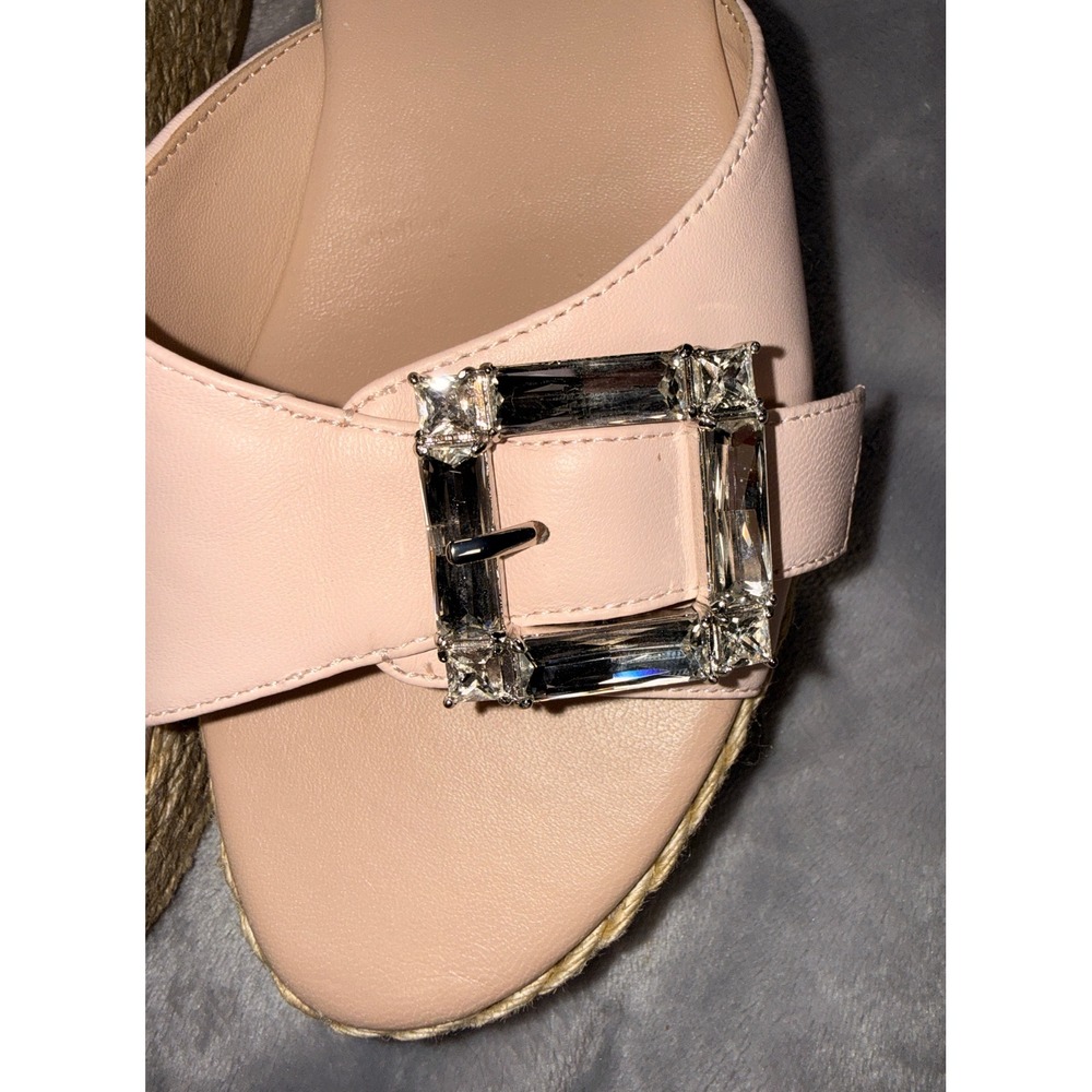 Stuart Weitzman Pink Leather Crystal Buckle Espadrille Wedge‎ Sandals 38 - Picture 4 of 6